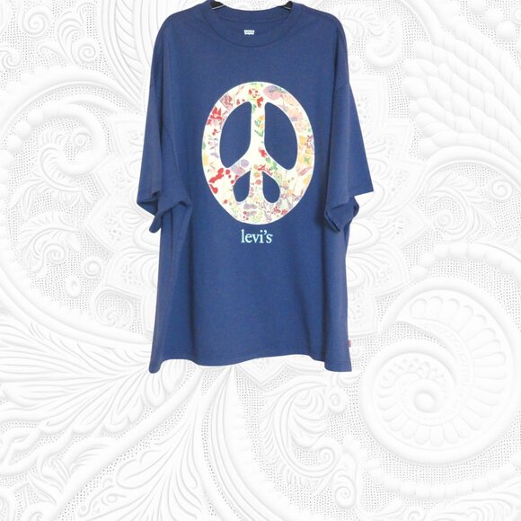 Levi's (Large) Women's Blue Floral Peace Sign Short Sleeve Tee - Picture 2 of 4